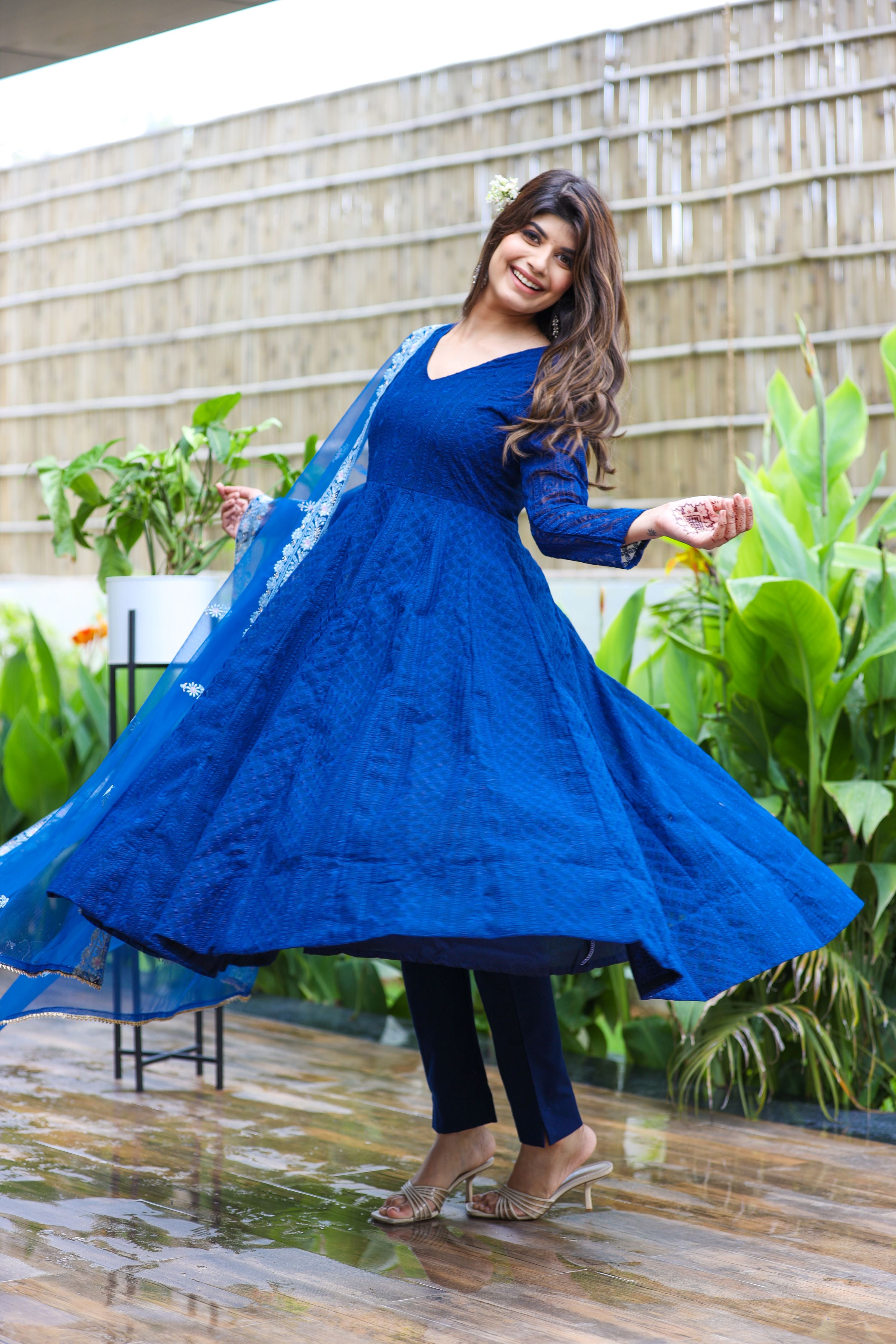 Royal Azure Anarkali Suit Set