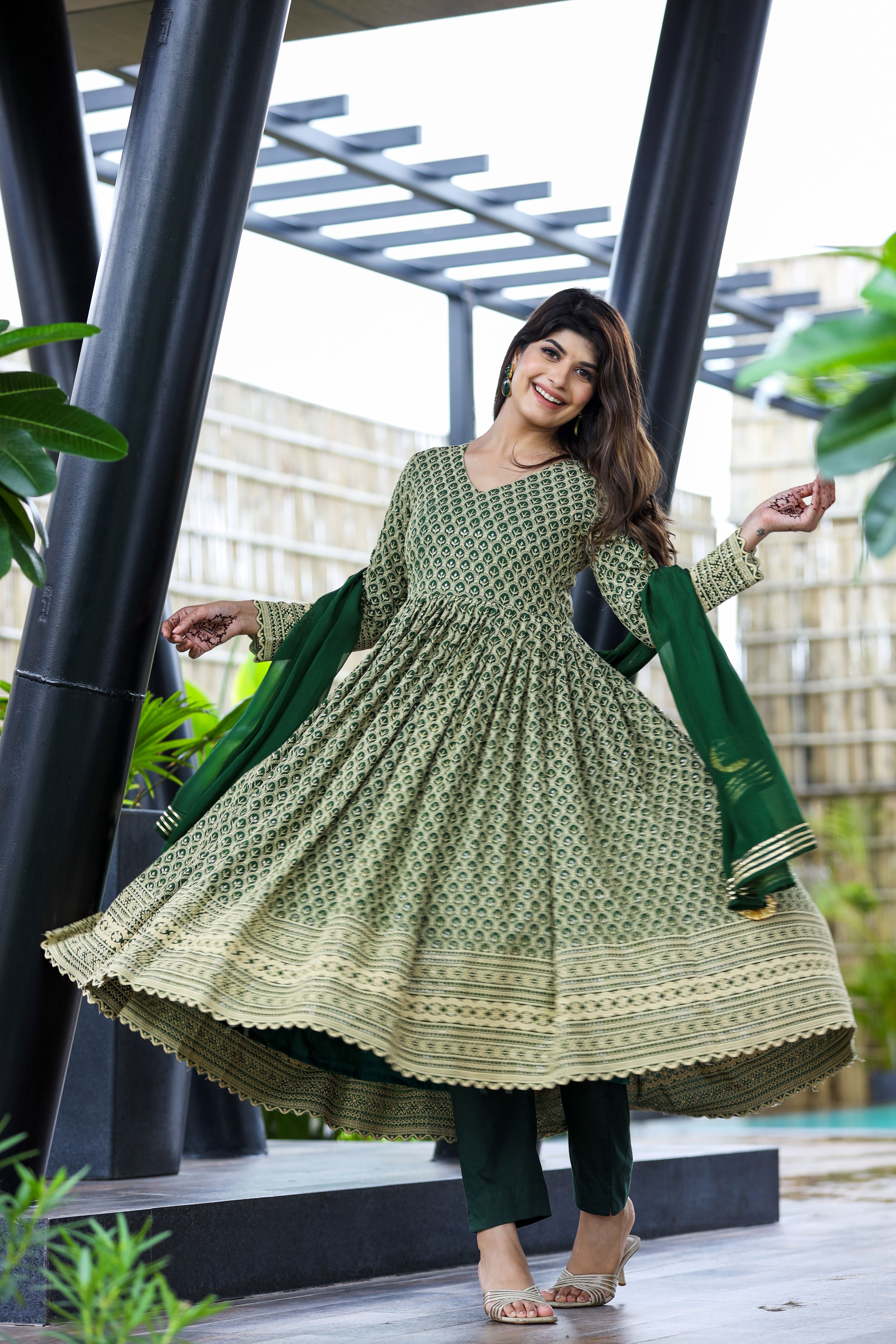 Emerald Elegance Anarkali Ensemble