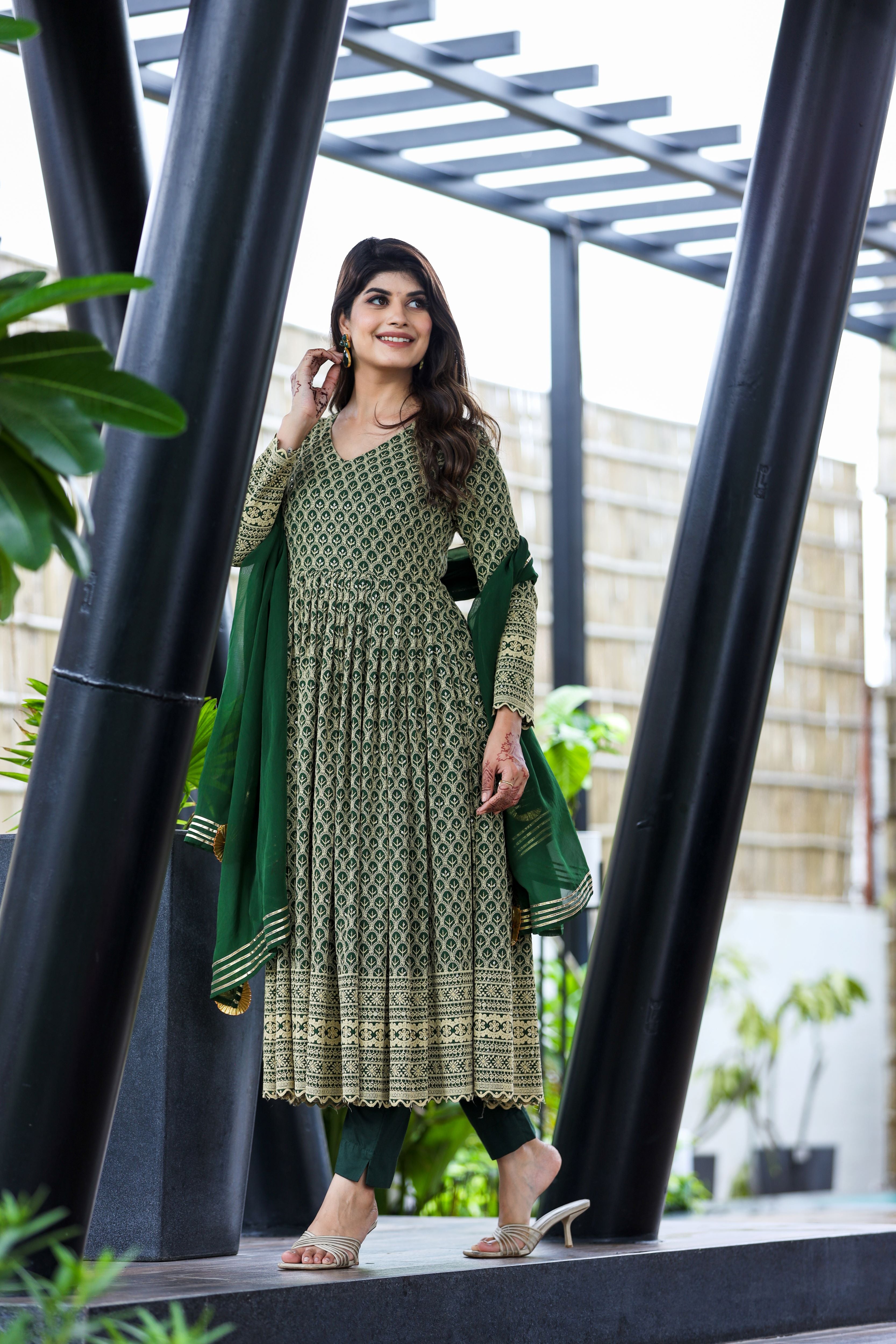 Emerald Elegance Anarkali Ensemble