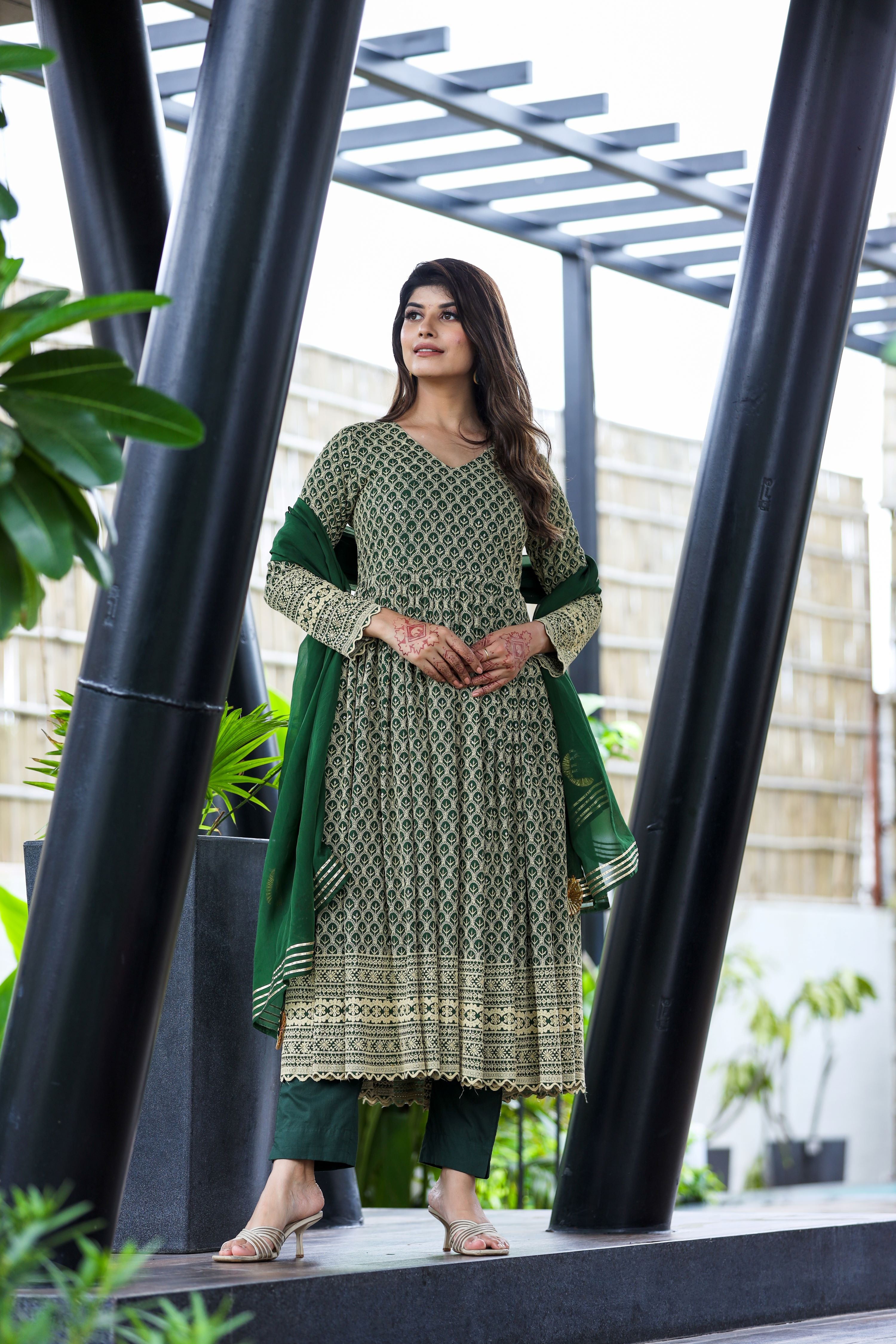 Emerald Elegance Anarkali Ensemble