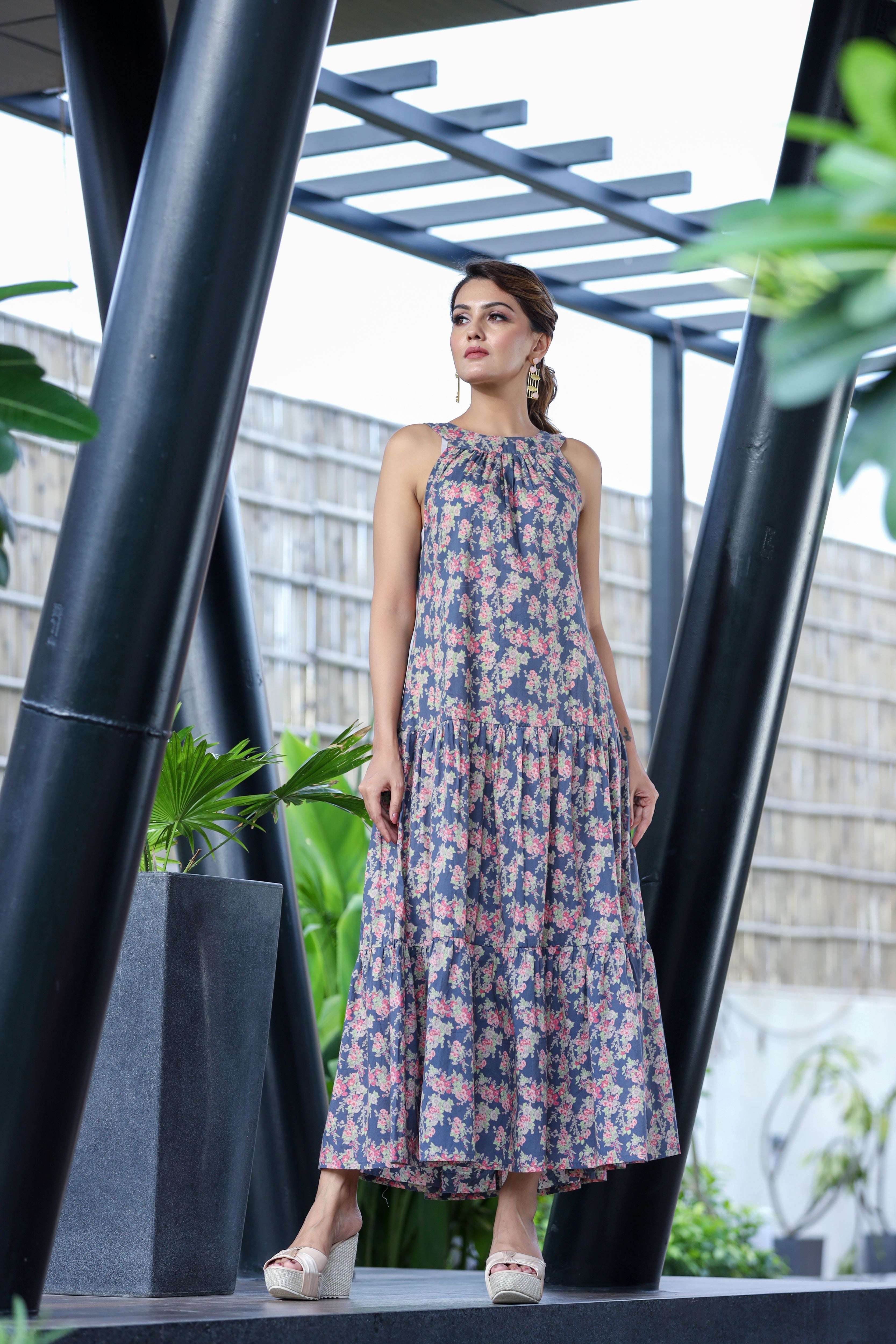 Floral Print Halter Neck Maxi Dress.