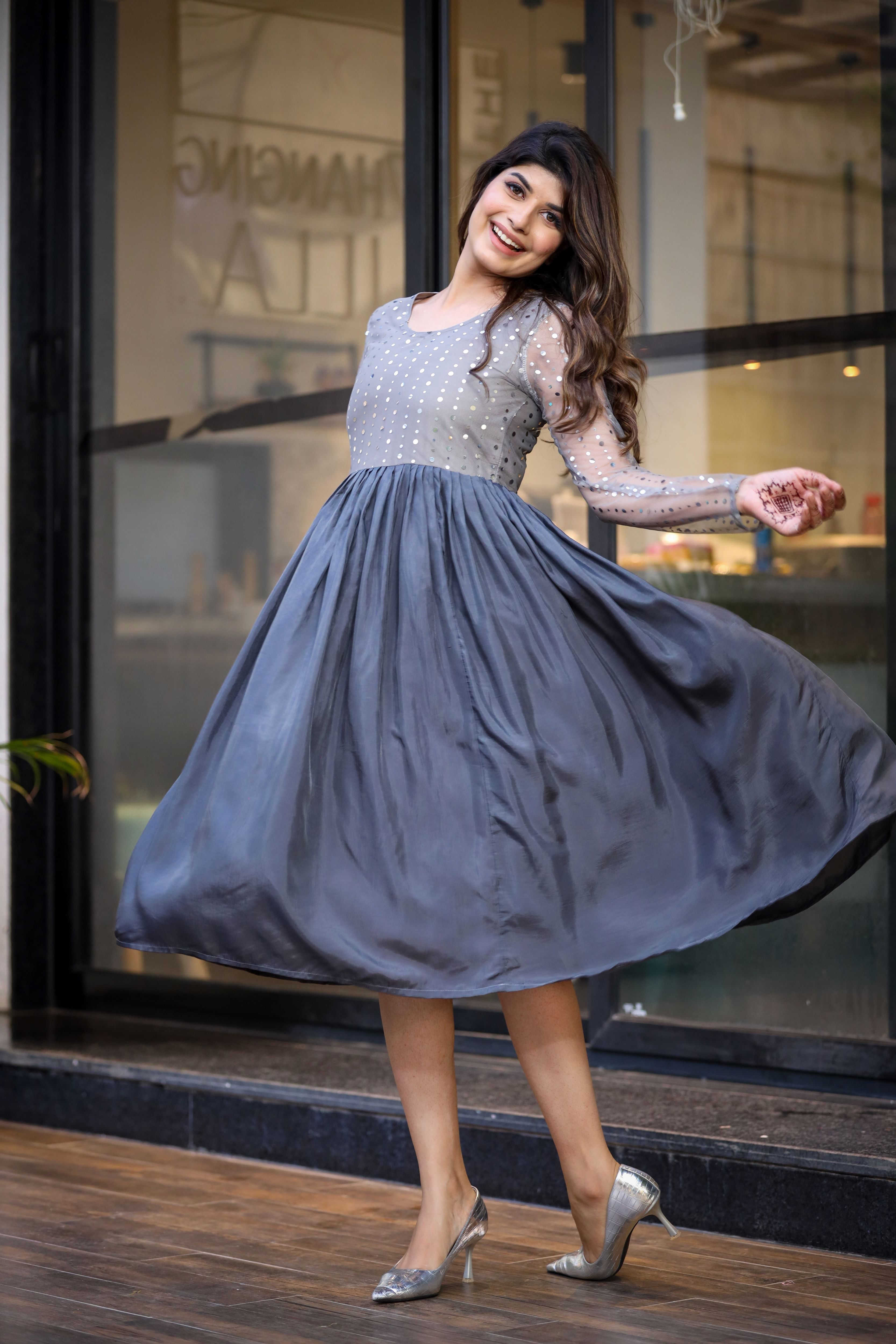 Polka mirror Tulle Midi Dress