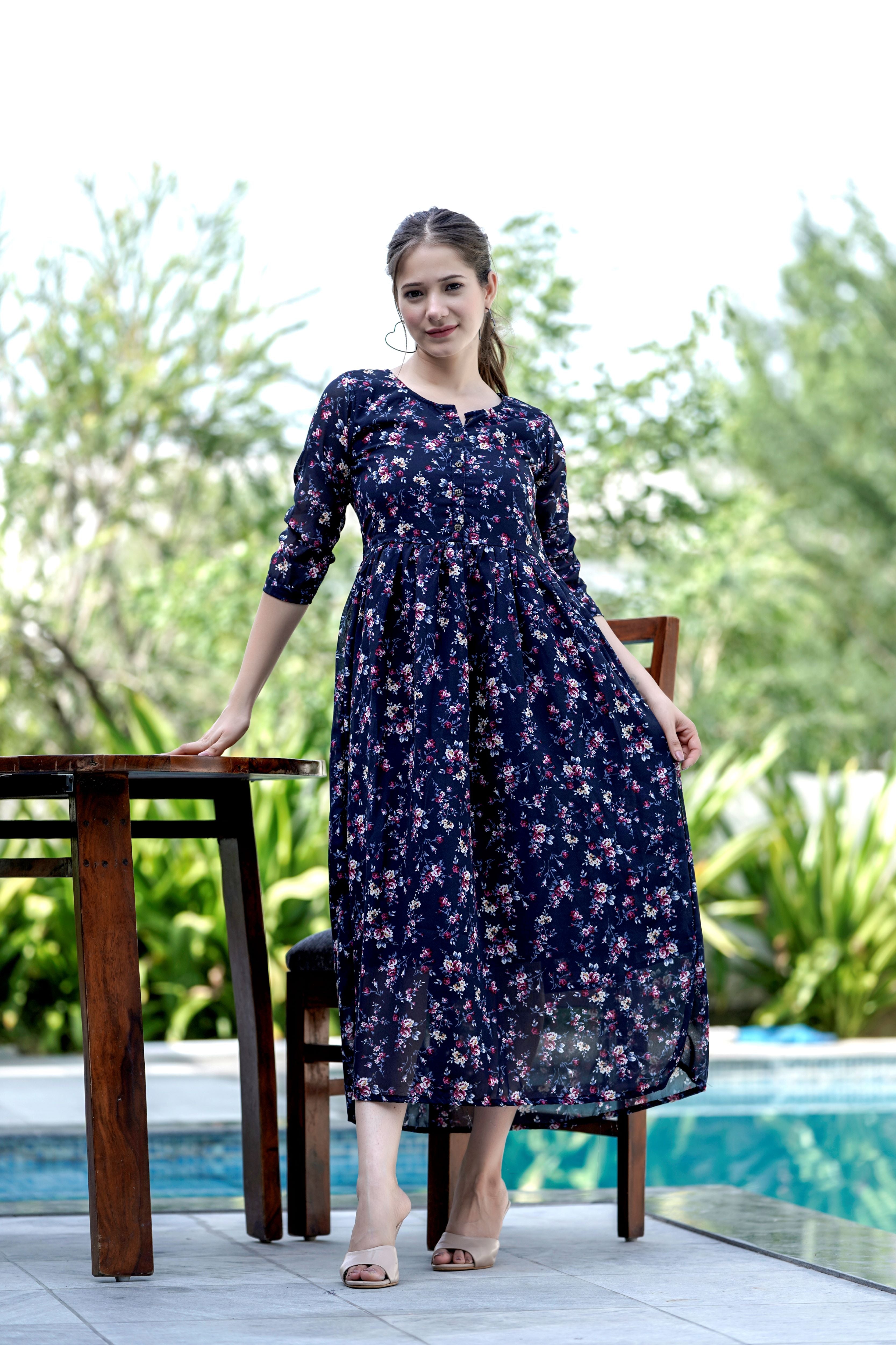 Navy Floral Boho Maxi Dress.