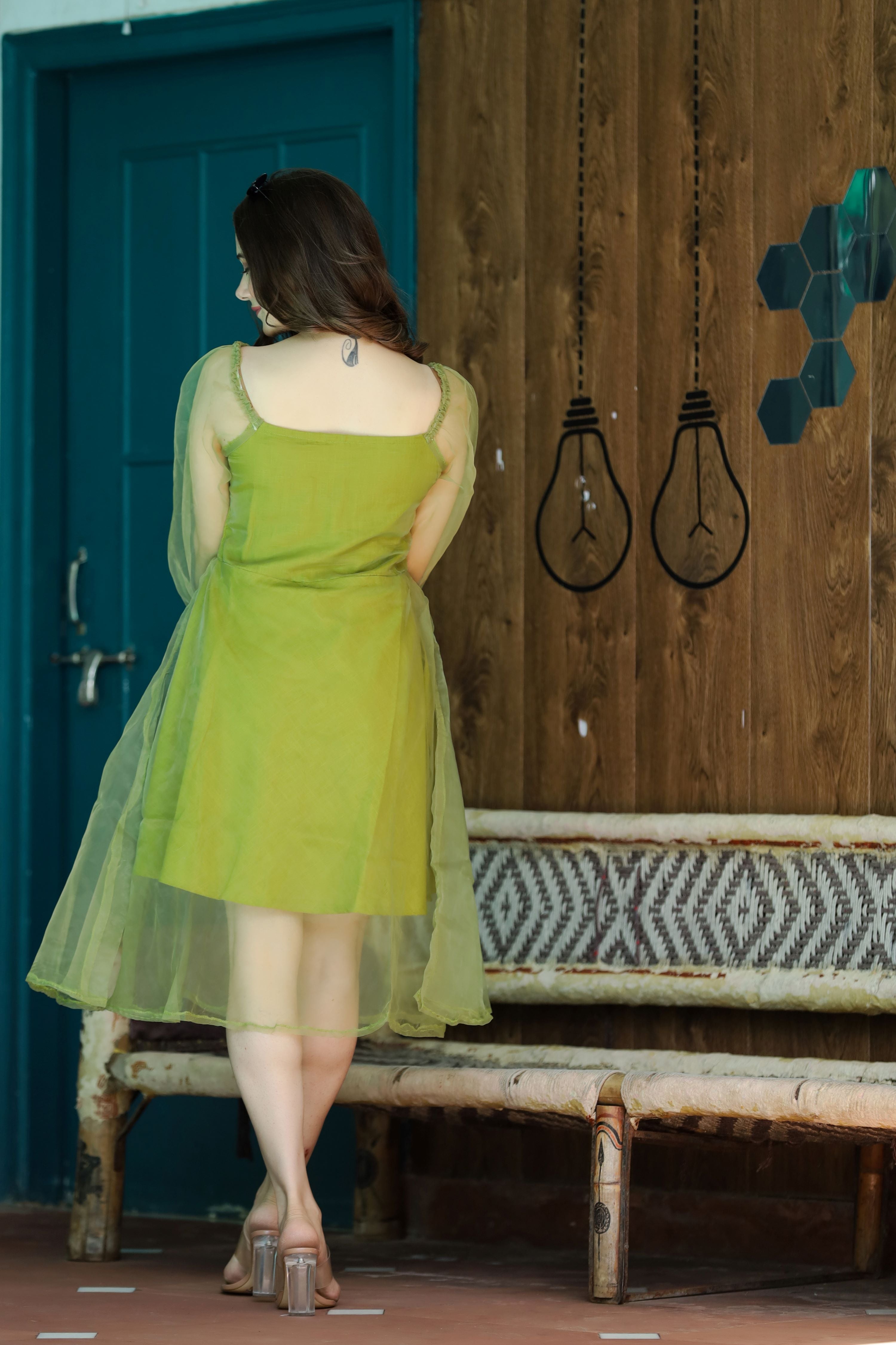 Parrot green knee dress