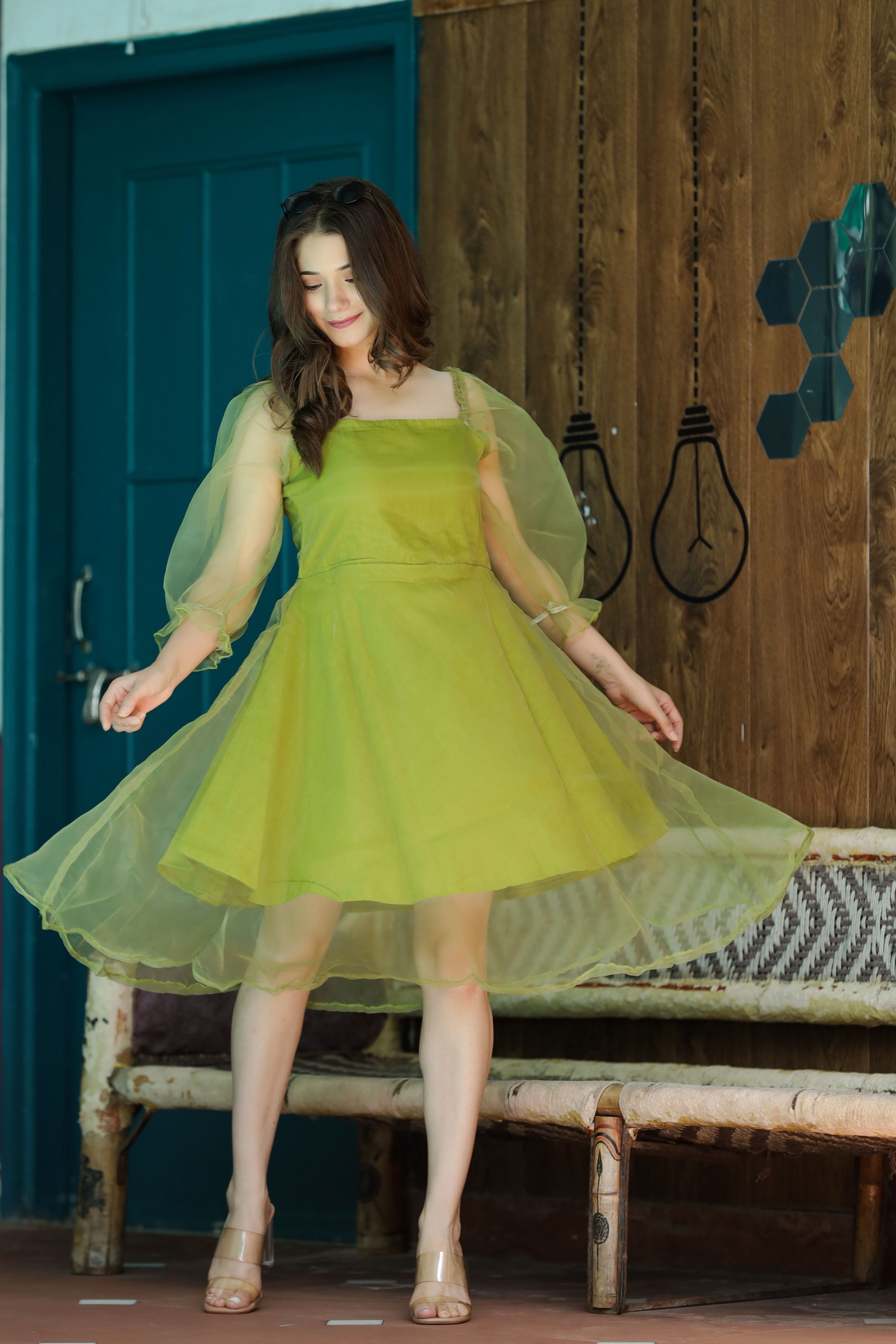 Parrot green knee dress