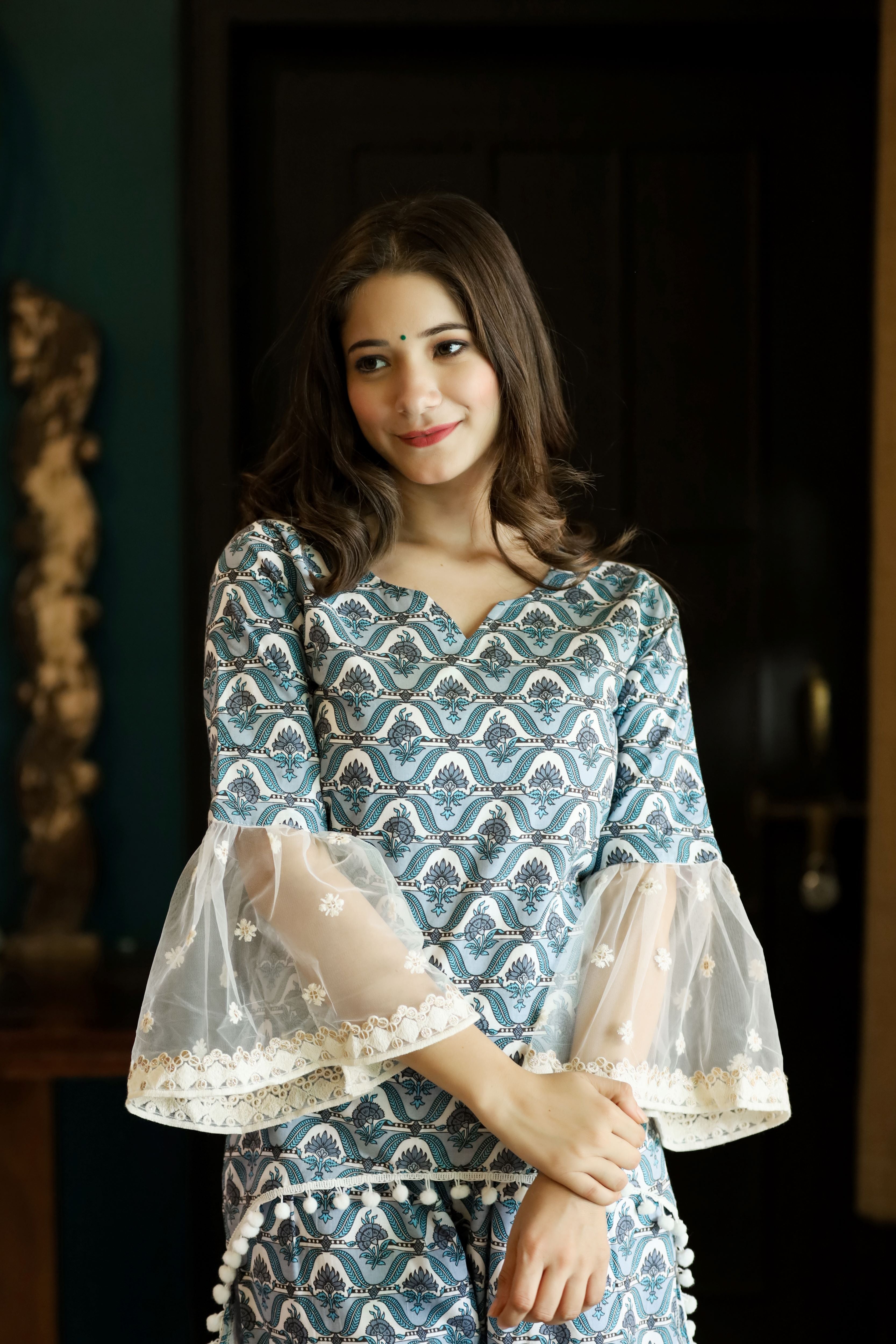 White printed sharara